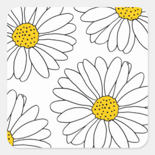 Sticker Carré Marguerite jaune et blanc