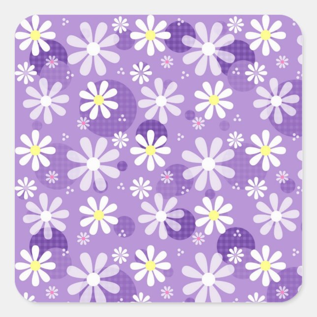 Sticker Carré Marguerites violettes et En vichy Pois (Devant)