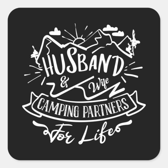 Sticker Carré mari et femme partenaires de camping à vie (Devant)