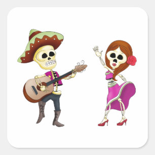 Sticker Carré Mariachi Dancing Day of the Dead Couple