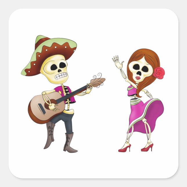 Sticker Carré Mariachi Dancing Day of the Dead Couple (Devant)