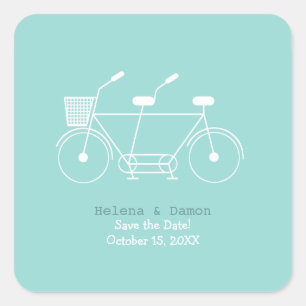 Sticker Carré Mariage à bicyclette Tandem Favoriser