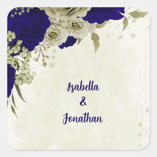 Sticker Carré Mariage à fleurs bleu Royal