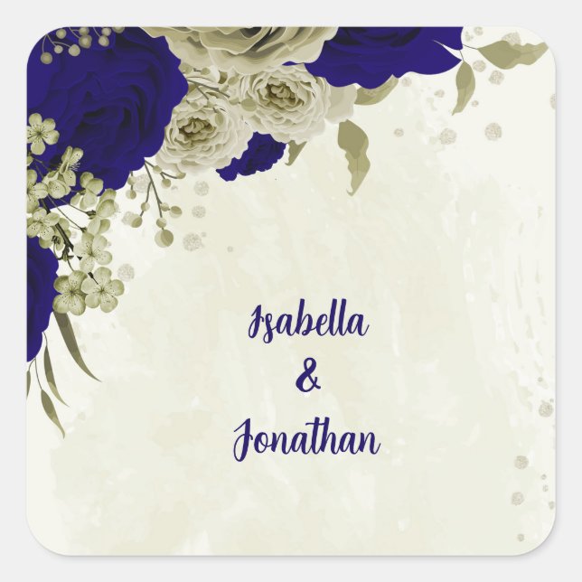 Sticker Carré Mariage à fleurs bleu Royal (Devant)