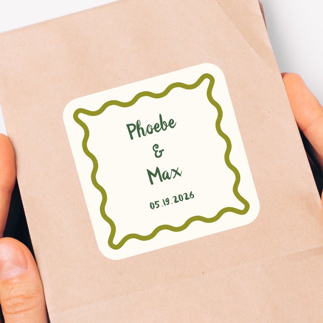 Sticker Carré Mariage à la bordure ondulée gras manuscrit  (Créateur téléchargé)