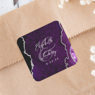 Sticker Carré Mariage à l'écriture en Agate Argent Violet