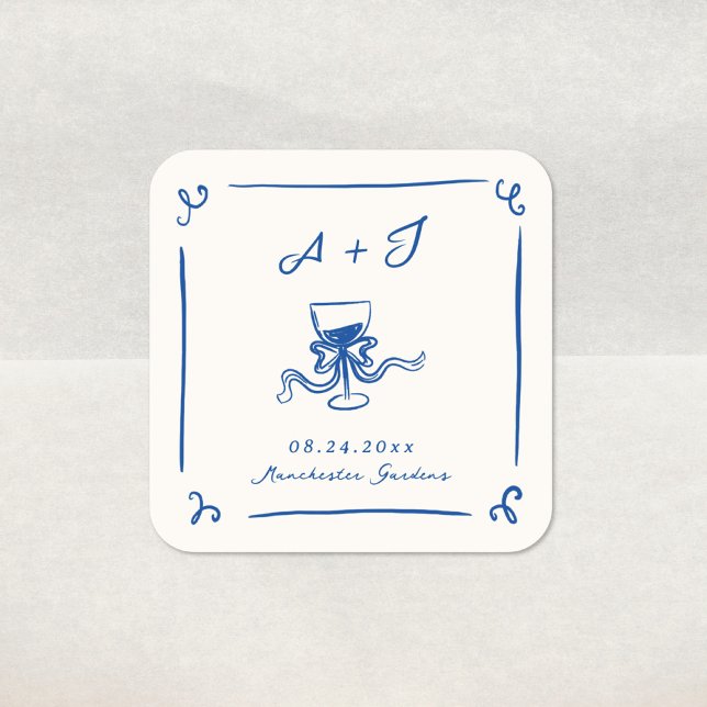 Sticker Carré Mariage à mâchoires bleues de la Marine (Créateur téléchargé)