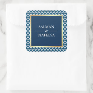 Sticker Carré Mariage à motif quatrefeuilles bleu marocain