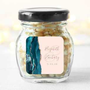 Sticker Carré Mariage Agate Géode Script Rose Doré Teinte Rose