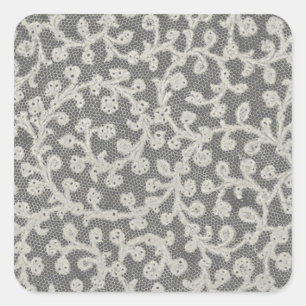 Sticker Carré Mariage Antique Dentelle Lin Blanc Classique Joli