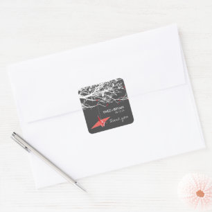 Sticker Carré Mariage asiatique Chic Rouge Origami Papier Grue