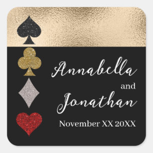Sticker Carré Mariage au casino Gold & Black Glitter Las Vegas
