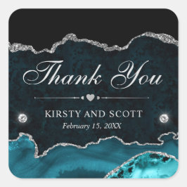 Sticker Carré Mariage au marbre pailleté sarcelle et argent