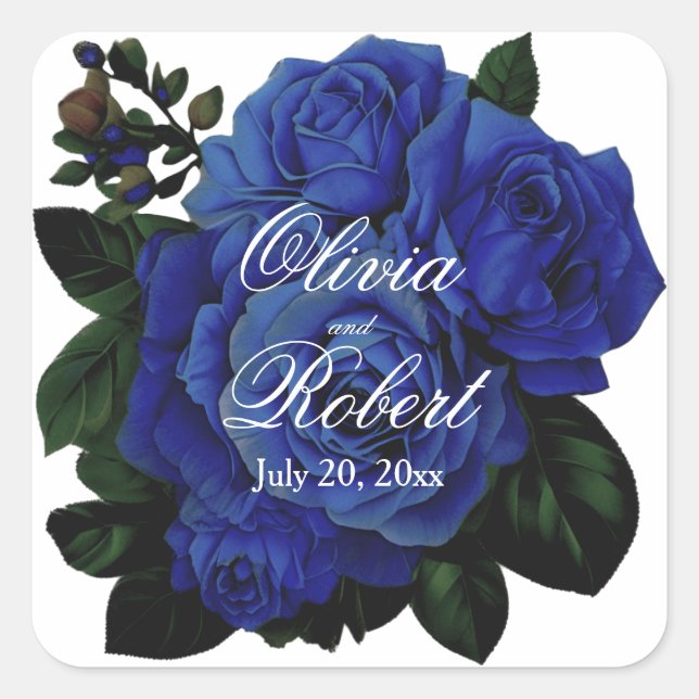 Sticker Carré Mariage aux roses bleu foncé élégantes (Devant)