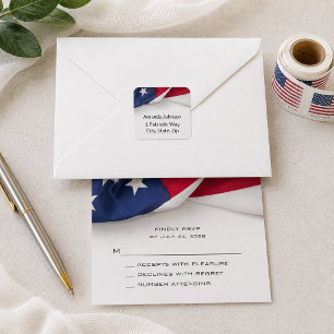 Sticker Carré Mariage avec Drapeau Américain Patriotique