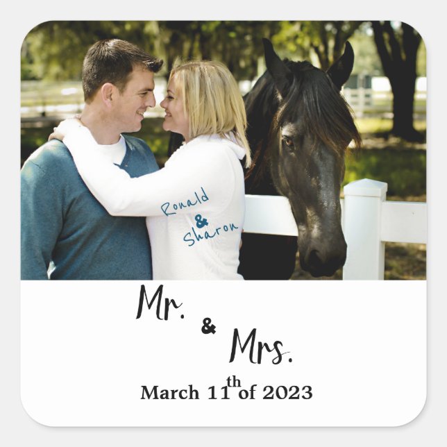 Sticker Carré Mariage avec photo (Devant)