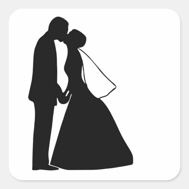 Sticker Carré Mariage baiser mariée et mariée silhouette (Devant)