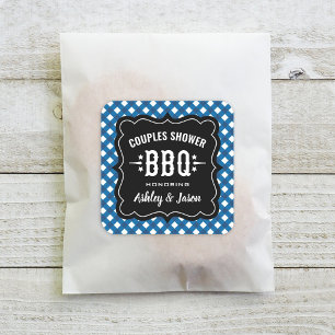 Sticker Carré Mariage BBQ en couple à carreaux bleus