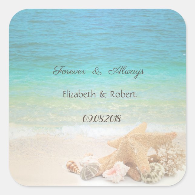 Sticker Carré Mariage Beach Seashells (Devant)