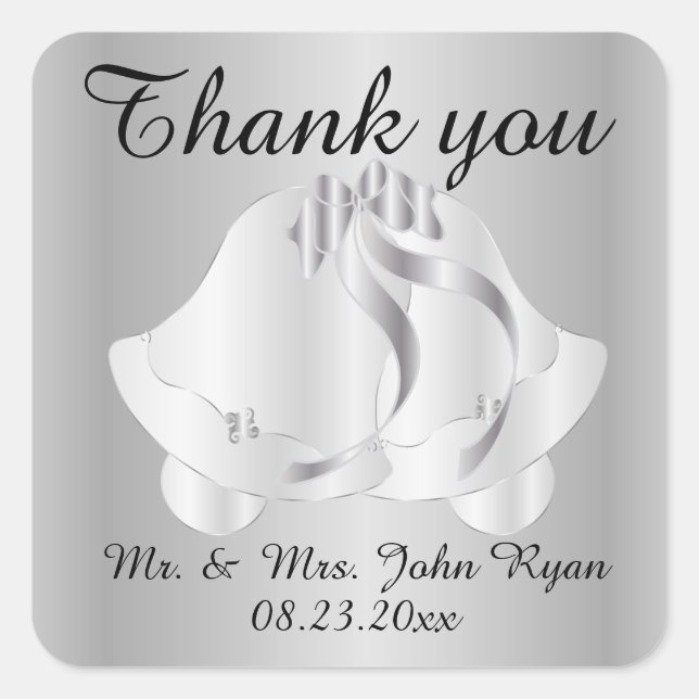 Sticker Carré Mariage Bells - Merci (Devant)