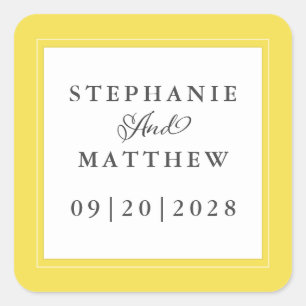 Sticker Carré Mariage blanc jaune Élégante calligraphie moderne
