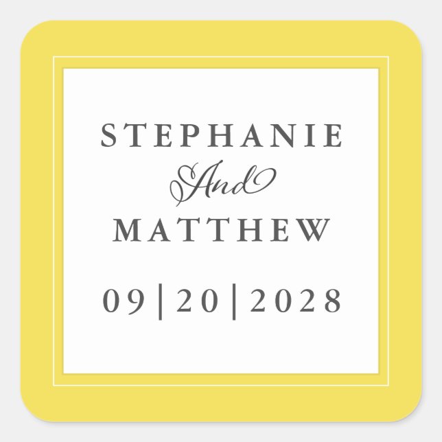 Sticker Carré Mariage blanc jaune Élégante calligraphie moderne (Devant)