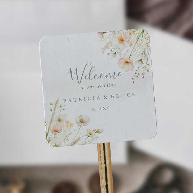 Sticker Carré Mariage Boho Blush classique Accueil Fleur sauvage (Créateur téléchargé)