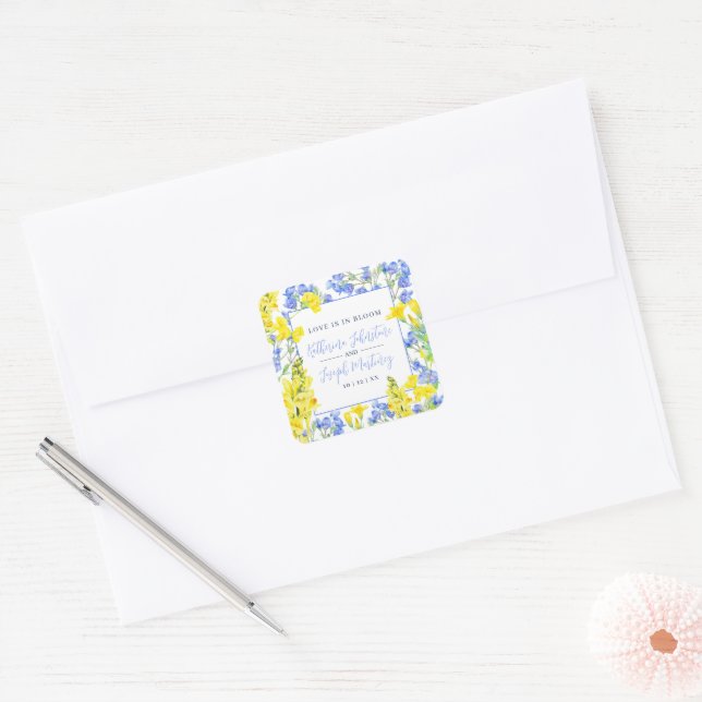 Sticker Carré mariage botanique jaune fleur sauvage (Enveloppe)
