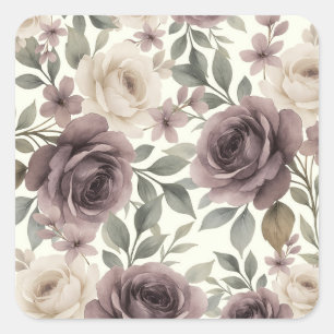 Sticker Carré Mariage Botanique Mauve Poussiéreux et Fleur d'Ivo