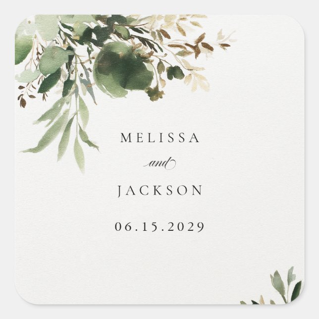Sticker Carré Mariage Branches vertes (Devant)