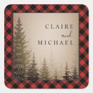 Sticker Carré Mariage Buffalo Plaid Arbres À feuillage persistan