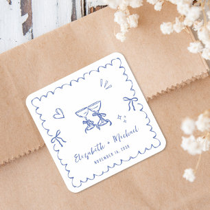 Sticker Carré Mariage Cadre Vague Bleu Capricieux