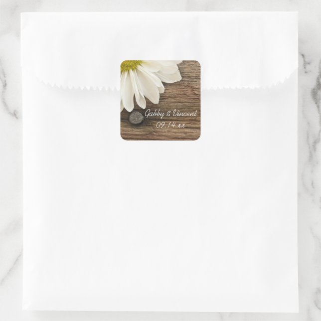 Sticker Carré Mariage campagnard blanc de marguerite et de grang (Sac)