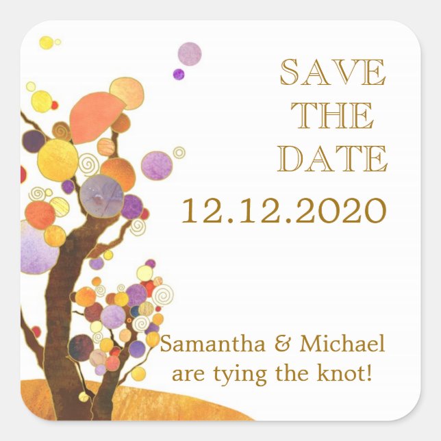 Sticker Carré Mariage campagnard Boho Enregistrer la date (Devant)