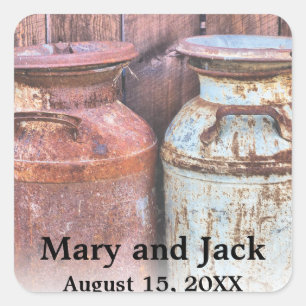 Sticker Carré Mariage campagnard de canettes de lait Rustique Vi