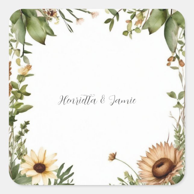 Sticker Carré Mariage campagnard rustique (Devant)