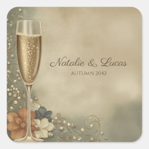 Sticker Carré Mariage Champagne Floral Fête de Mariée