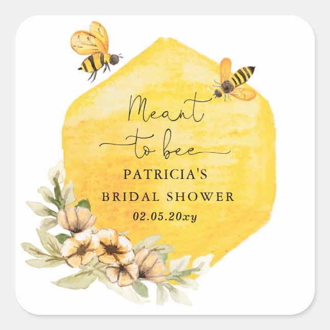 Sticker Carré Mariage Champêtre Abeille Fleurie Prévu Pour Être (Devant)