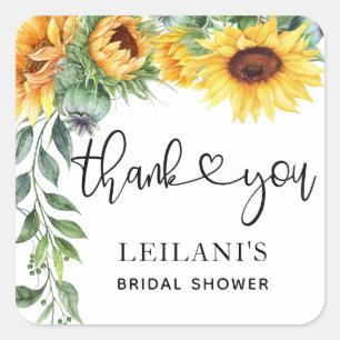 Sticker Carré Mariage champêtre aquarelle tournesol 