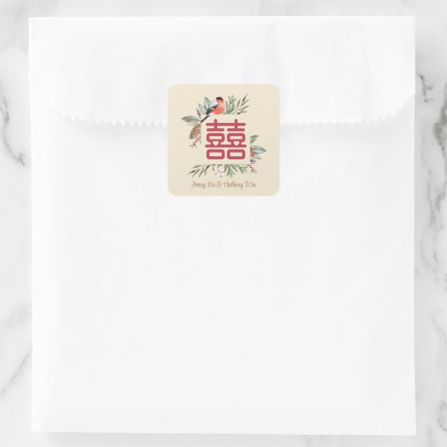 Sticker Carré Mariage chinois moderne Double Bonheur (Sac)