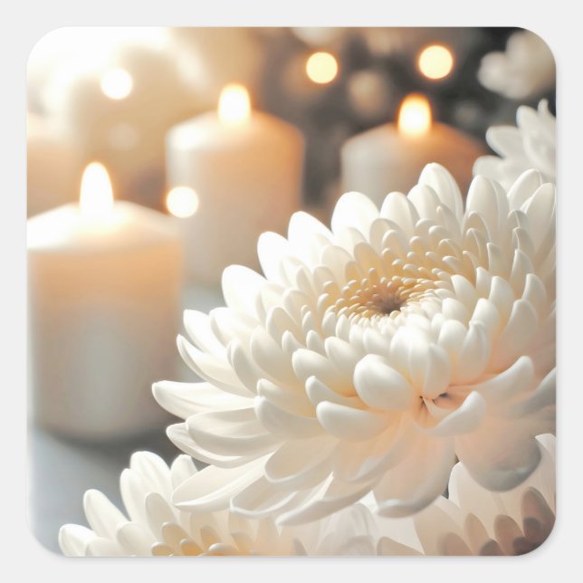 Sticker Carré Mariage Chrysanthemum Fleur et bougies (Devant)