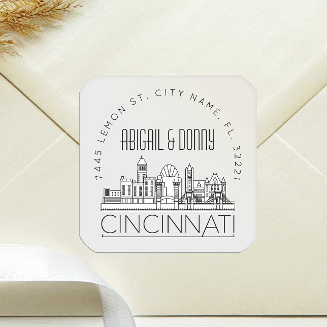 Sticker Carré Mariage Cincinnati | Sceau d'enveloppe préadressé (Créateur téléchargé)