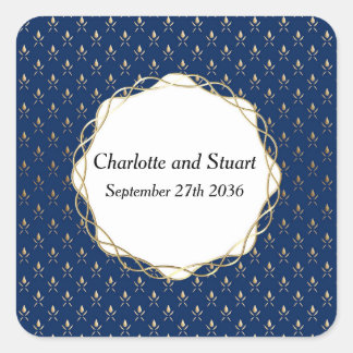 Sticker Carré Mariage classique bleu et or