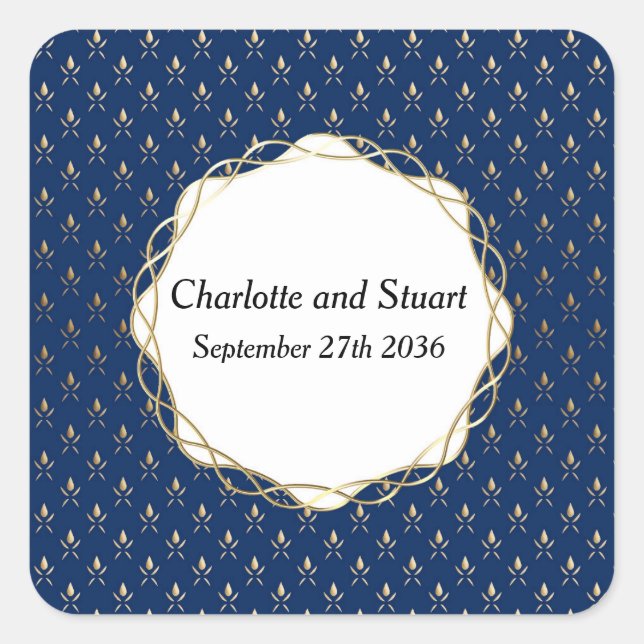Sticker Carré Mariage classique bleu et or (Devant)