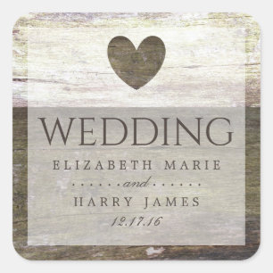 Sticker Carré Mariage Country Wood Heart