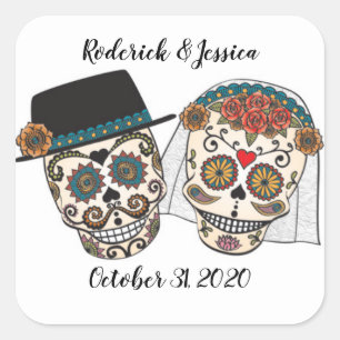 Sticker Carré Mariage crâne sucre