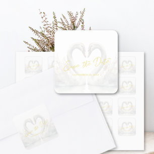 Sticker Carré Mariage cygne personnalisé Enregistrer la date