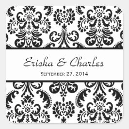 Sticker Carré Mariage Damask noir et blanc V04