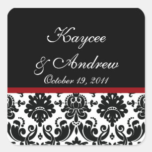 Sticker Carré Mariage damassé noir et rouge