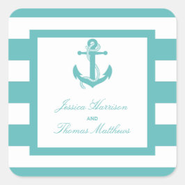 Sticker Carré Mariage d'Ancre de bande turquoise marine